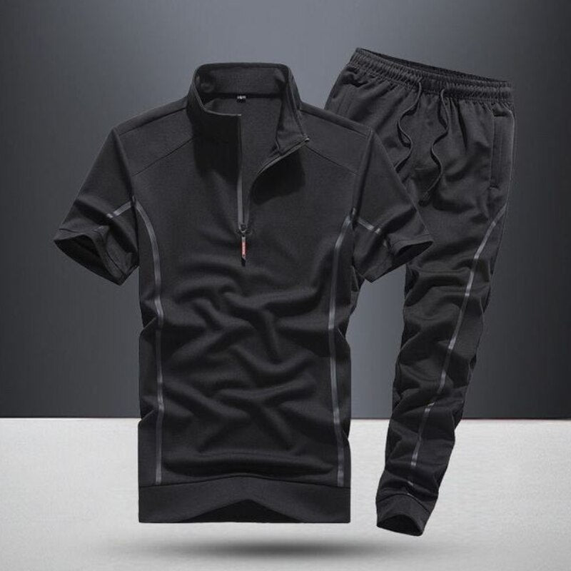 Short sleeved suit men&#39;s summer thin large stand collar sportswear two-piece