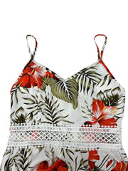 Women's Lace Patchwork Tropical Print Long Cami Dress, Elegant