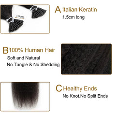 Kinky Straight Microlinks Hair Extensions Human Hair Natural Black Keratin I Tip Nano Ring Hair Extension Silicone Beads 50g/Set