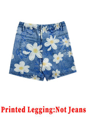 Printed Legging - Not Denim Fabric All-over Faux-Denim Printed 3-Inch Shorts with Faux Pocket and Button Print Details. New-a