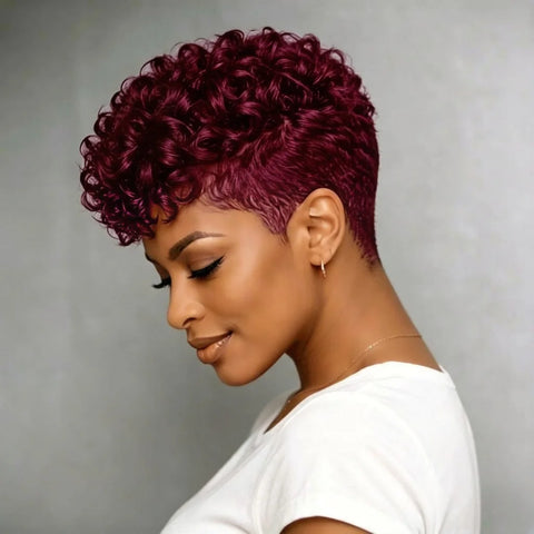 Short Curly Pixie Wig Human Hair for Women Full Machine-made 180%Density Perfect for Everyday Use