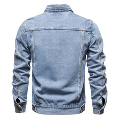 Men Cardigan Patchwork Coat 2023 Autumn Winter New Denim Jacket Men Long-Breasted Turn-down Collar