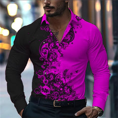 Men'S Stylish Red Floral Print Dress Shirt - Casual Long Sleeve Button-Up Design Spring Fashion Shirt Floral Print Shirt
