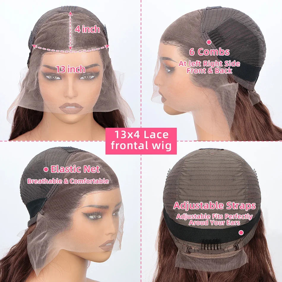 13x6 Chocolate Brown Body Wave Lace Front Wig 16-36 Inch Lace Frontal Wig 100% Human Hair Pre Plucked Colored Human Hair Wig