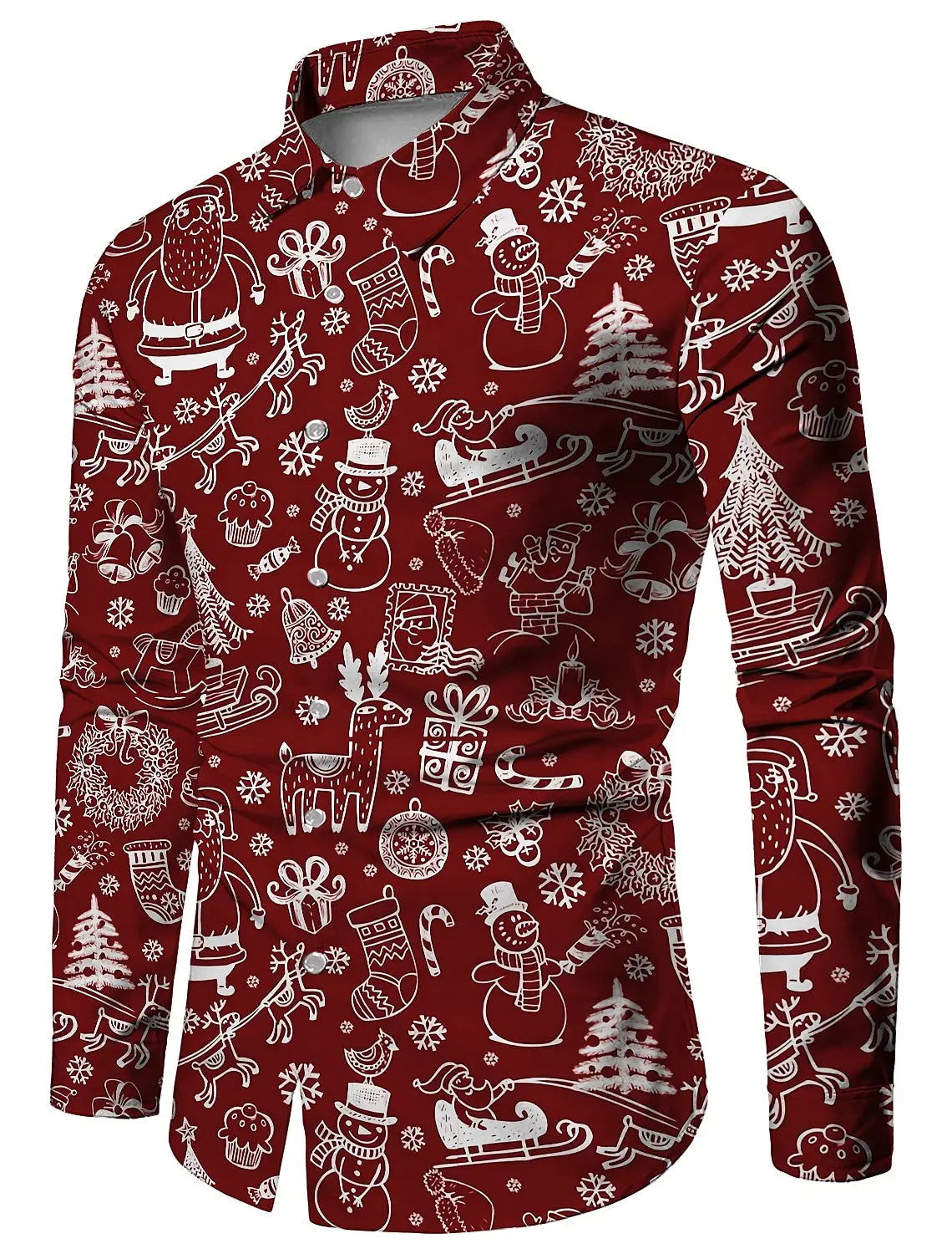 Christmas Theme Men's Christmas Scene Printed Shirts Snowflake Graphics Casual   Long Sleeve shirts