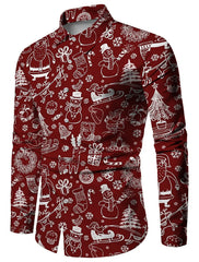 Christmas Theme Men's Christmas Scene Printed Shirts Snowflake Graphics Casual   Long Sleeve shirts