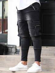 New Men's Slim Fit Stretch Jeans Casual Fashion Multi Pocket Cargo Denim Pants High  Jeans Work Hip Hop