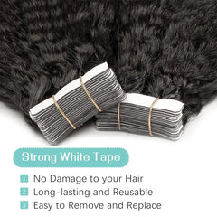 Kinky Straight Tape In Human Hair Extensions Skin Weft Hair Extensions Adhesive Invisible 100% Brazilian Virgin Natural Hair #1B