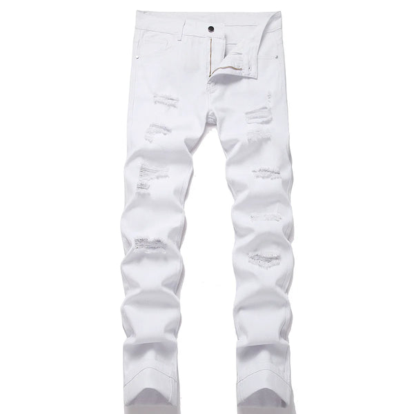 American Fashion Street Style Ripped Skinny Jeans  Street Riding Stretch Slim Fit Straight Pants Patchwork  Denim Trousers Male