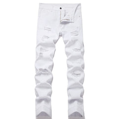 American Fashion Street Style Ripped Skinny Jeans  Street Riding Stretch Slim Fit Straight Pants Patchwork  Denim Trousers Male