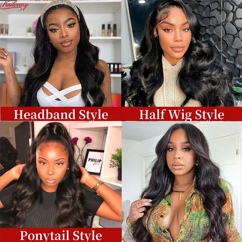 Body Wave 3 In 1 Half Wigs Human Hair Invisible Hairline Flip Over Glueless Wigs Human Hair 220% Density Beginner Friendly