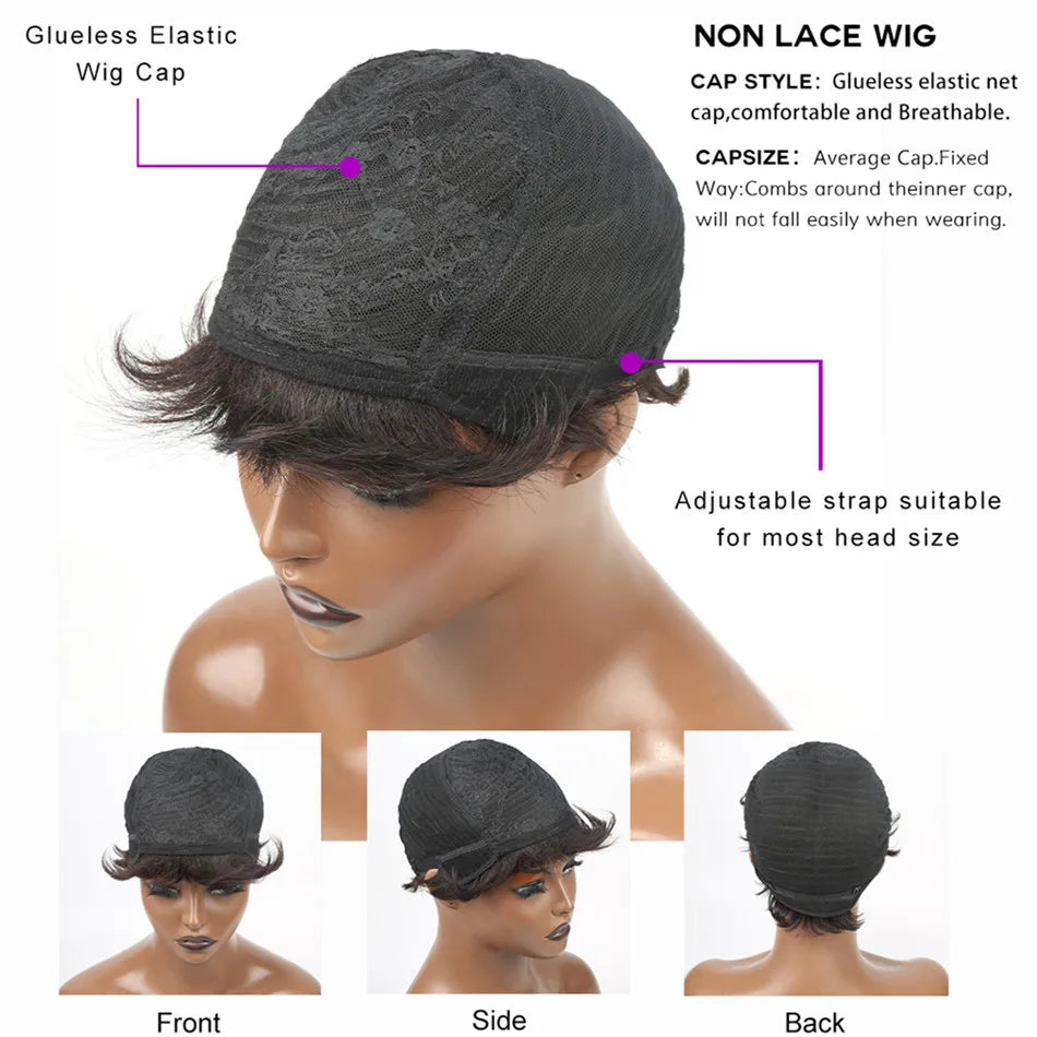 Pixie Cut Wigs For Women Human Hair Short Bob Wig With Bangs Layer Brazilian Human Hair Full Machine Made Wig
