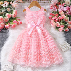 Kids Girl Princess Dress Summer Party Pink Sleeveless Floral Toddler Girls Costume Cute Fashion Children Dresses 3 4 5 6 7 Yrs