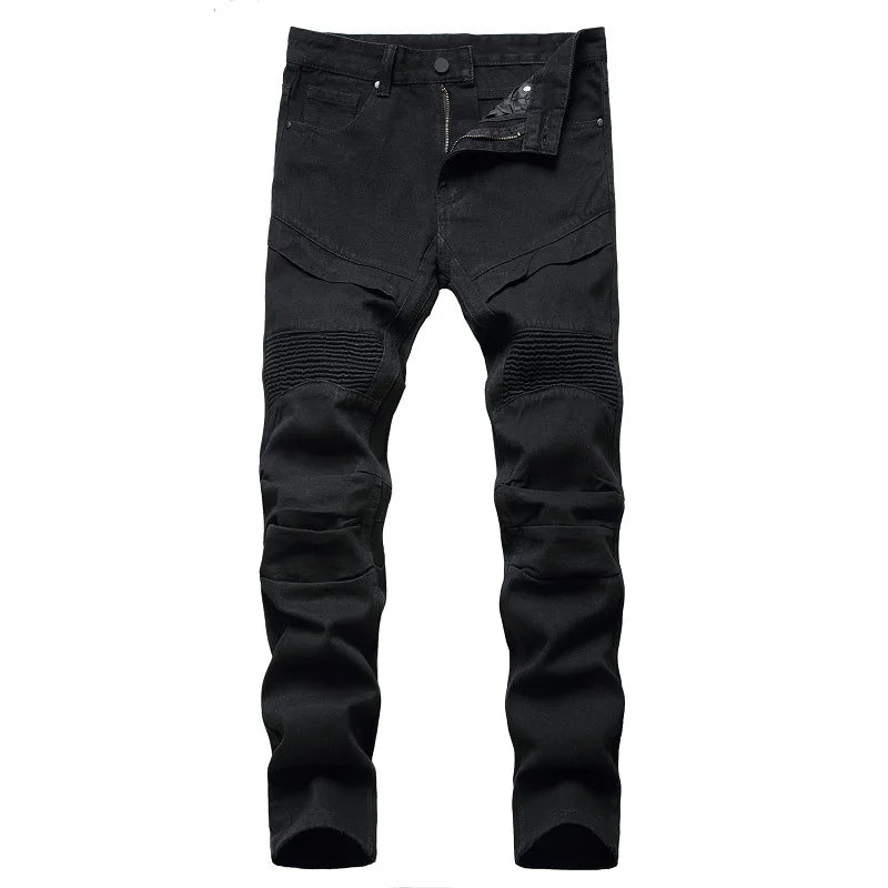 Men's Moto Biker Jeans  2025 New Spring Autumn HIP HOP Punk Streetwear Black White Straight OverSize Denim Pants