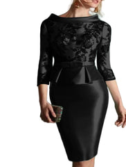 Sheath Cocktail Dress Elegant Dress Knee Length Jewel Neck Fall Wedding Guest Satin with Buttons Appliques 2025 free customized