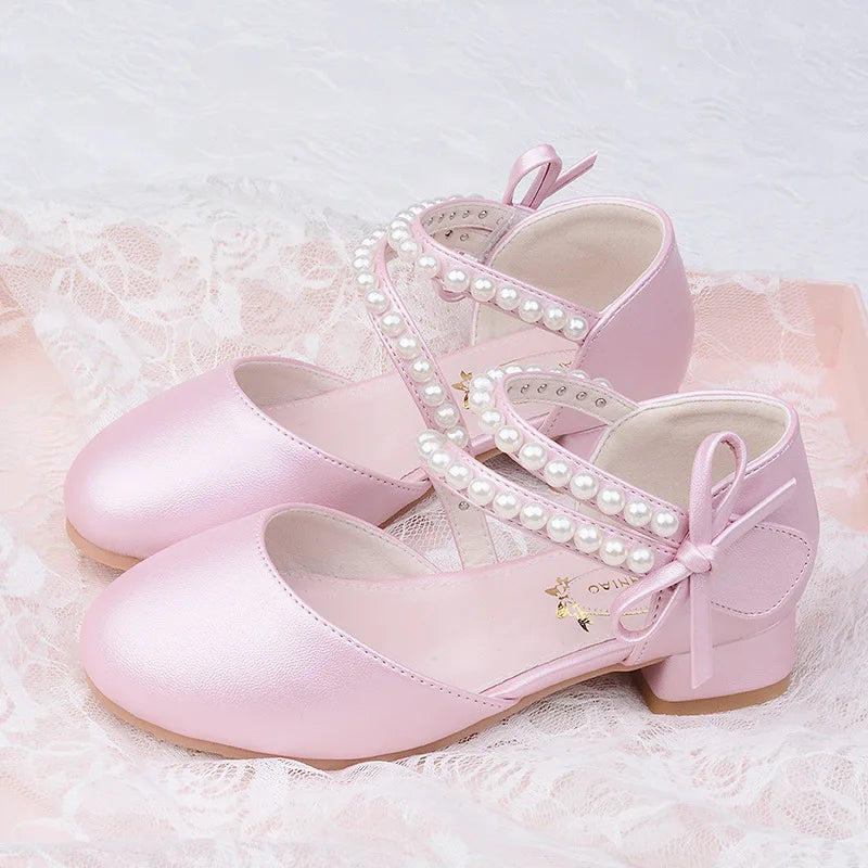 Spring Summer Girl Princess Shoes Pearl Bowknot Children Party
