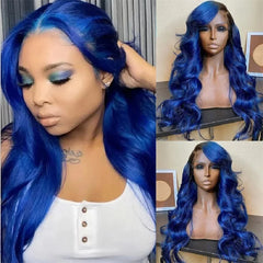 Navy Blue 13X6 Body Wave HD Lace Frontal Wig Pre Plucked Colored Royal Blue Transparent 13X4 Lace Front Human Hair Wigs On Sale