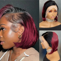 Short Bob Human Hair Wigs 13x4 Transparent Lace Front Wigs For Women Straight Pixie Cut Wigs 8 Inch Human hair wig
