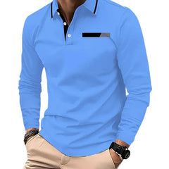 2025 Summer Men's long-sleeved lapel casual polo shirt Breathable and comfortable shirt Solid polo shirt High-quality