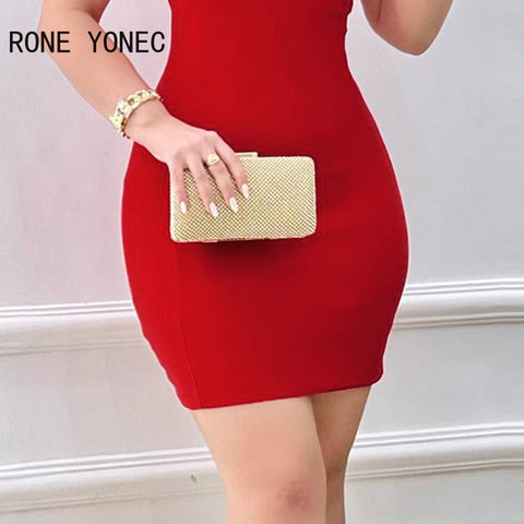 Women Elegant Solid Diagonal Collar Sleeveless Mini Bodycon Formal Party Dress