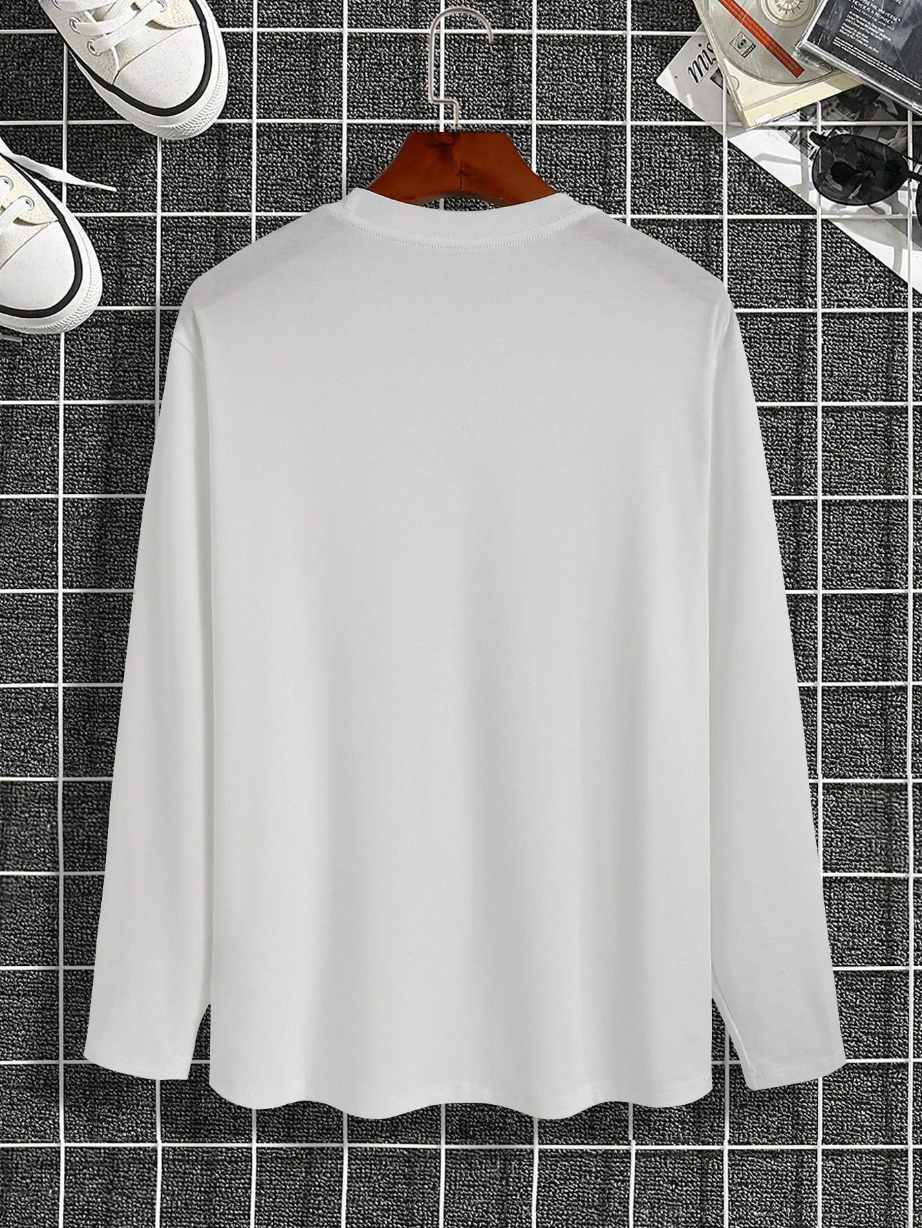 New long-sleeved T-shirt men's printed round neck long-sleeved T-shirt trend versatile casual tops men's clothing summer