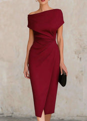 Women's Off Shoulder Ruched Bodycon Midi Dress for Cocktail Party
