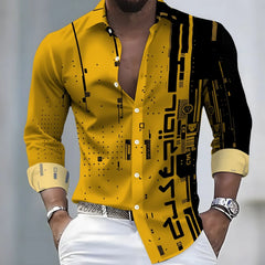 Men's 21-Color Long-Sleeved Shirt Loose Fit Black White Patchwork Geometric Letter Print Stylish Design Casual Fashion Top