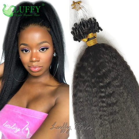 Kinky Straight Micro Loop Hair Extensions Human Hair Burmese Microlink Hair Extensions For Black Women Micro Ring Loop Hair