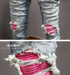 Men's Clothing Autumn and Winter Slim-fit Jeans Ripped Leggings Trendy Brand Cotton Handsome Trousers