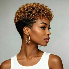 Two Tone Black Honey Blonde Short Kinky Curly Human hair Fashion 80% Density  full wig