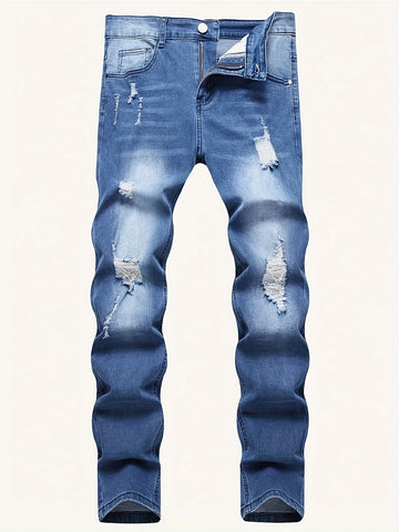 Men's slim fit ripped jeans with street style stretch denim pants