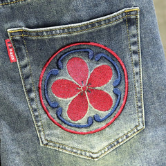 Harajuku Fashion Luxury Brand Men's Summer Embroidered Jeans Knee