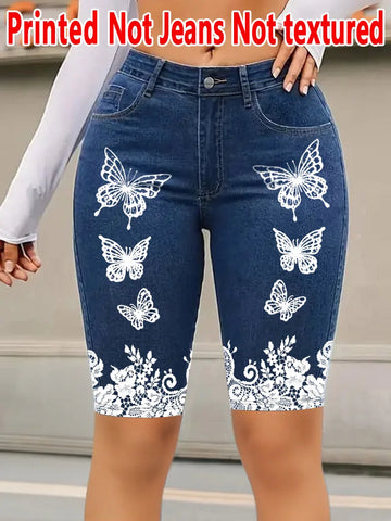 Printed Leggings - Not Faux Denim Fabric]Printed Leggings