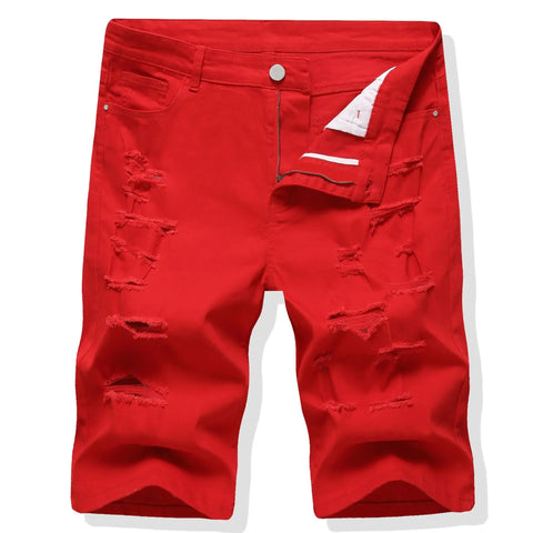 Shorts Men Hole Jeans Streetwear Mid Waist Washed Distressed Pockets Knee Length Vintage Ripped Denims s