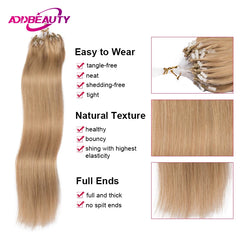 Micro Loop Hair Extensions Remy Human Hair Straight Human Fusion Hair 50 Strands Micro Link Hair Extension Natural Beads Hair