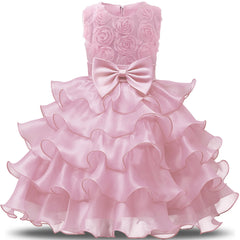 2-10 Yrs Girls Summer Dresses Flower Elegant Kids Princess Party White Dress for Wedding and Birthday Baby Communion Costume