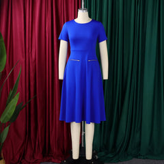 2026 Women's Elegant Simple Solid Color Dress Round Neck A-Line Shape Slimming Effect Waist-Slimming Full Dress