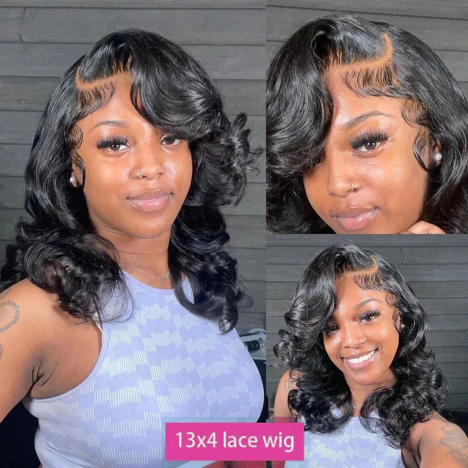 Transparent HD Short Bob 180 200 Density Human Hair Wig Body Wave 13x Wave  Brazilian