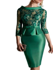 Sheath Cocktail Dress Elegant Dress Knee Length Jewel Neck Fall Wedding Guest Satin with Buttons Appliques 2025 free customized