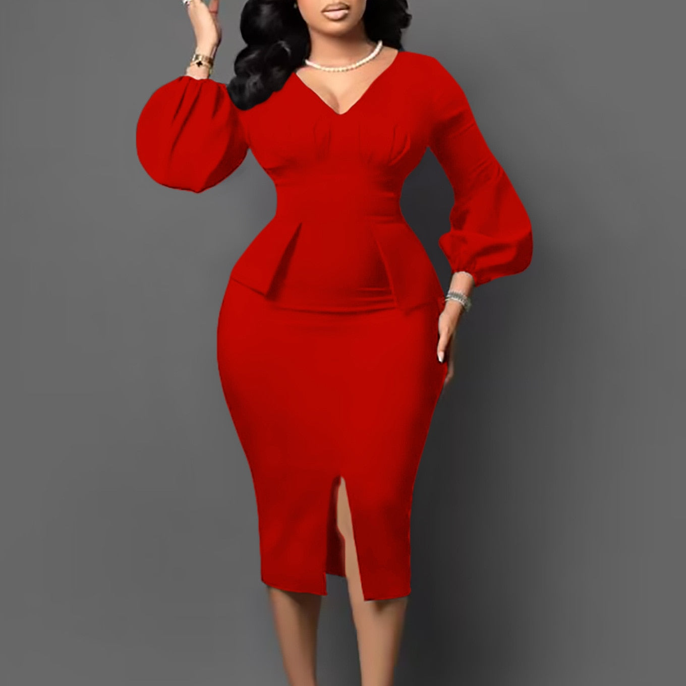 Summer Business Dress Women Elegant Solid Ruffle
