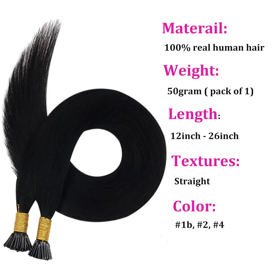 I Tip Hair Extension Straight 100% Human Hair Extension 1g/Strand 50pc/Set Capsule Keratin Natural Fusion Human Hair Extension