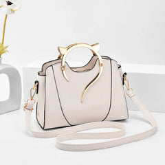 Cat Shaped Handle Women Handbag Trendy And Fashionable, Solid Color, Simple And Casual Crossbody Shoulder Shell Bag