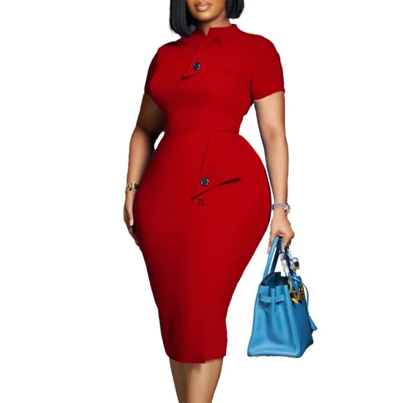 2024 Summer  autumn women elegant office Midi Dres Ladies