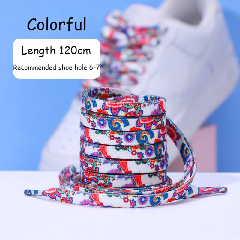 Sports Shoelaces Cashew Flower AF1 Canvas Shoe laces Black and White Color Ins Trend Personality Flat Shoelace Rope Wholesale