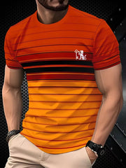 Fashion men's minimalist striped printed T-shirt summer leisure outdoor sports fitness round neck short sleeved men's shirt top