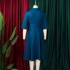 Elegant Plus-Size Women's Dress 2025 Fashion High-Waisted Skirt Suit Collar Trendy