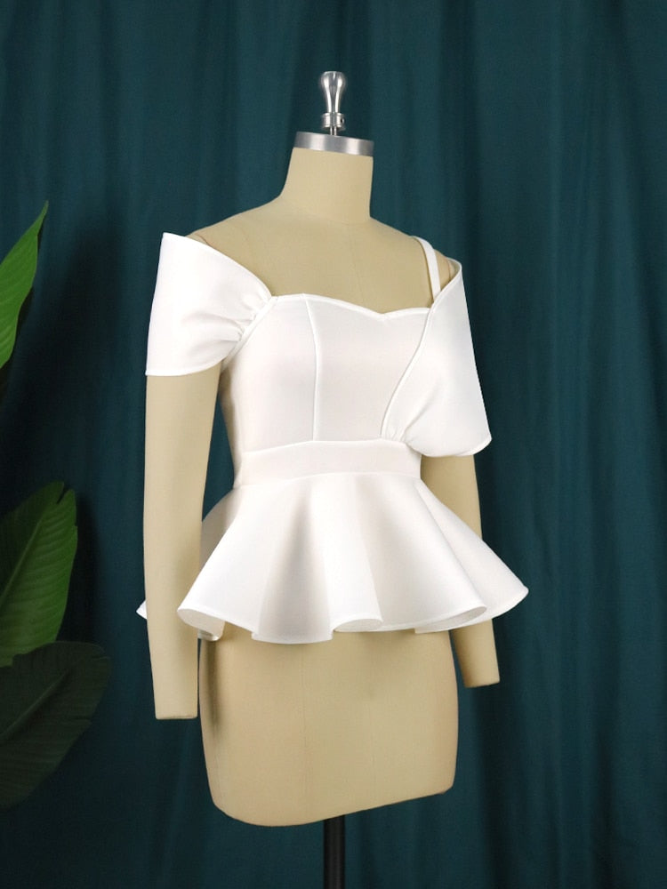 AOMEI White Tops Off Shoulder Spaghe Strap