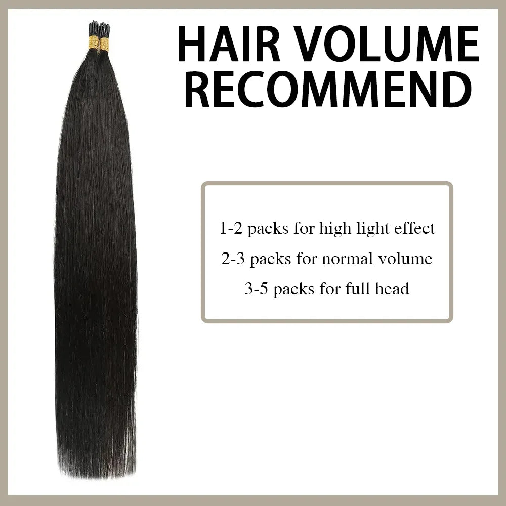Straight I Tip Hair Extensions Natural Color Brazilian Human Hair Extensions 100% Real Hair For Woman Capsule Keratin 26 Inches