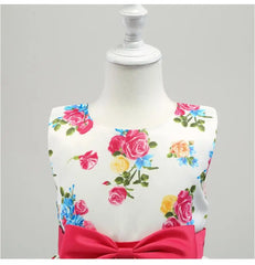 Summer Girls Rose Print Dress Princess Wedding Birthday Party Frocks Satin Children Vestidos Dresses For Girl Christmas Clothing