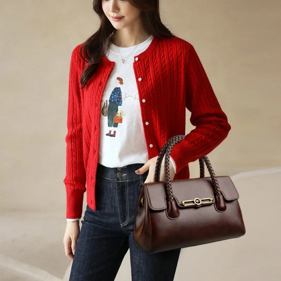 Retro High Quality Oil Leather Women Top-handle Shoulde Bags Vintage Casual Totes Trendy Lock Designer Handbag Small